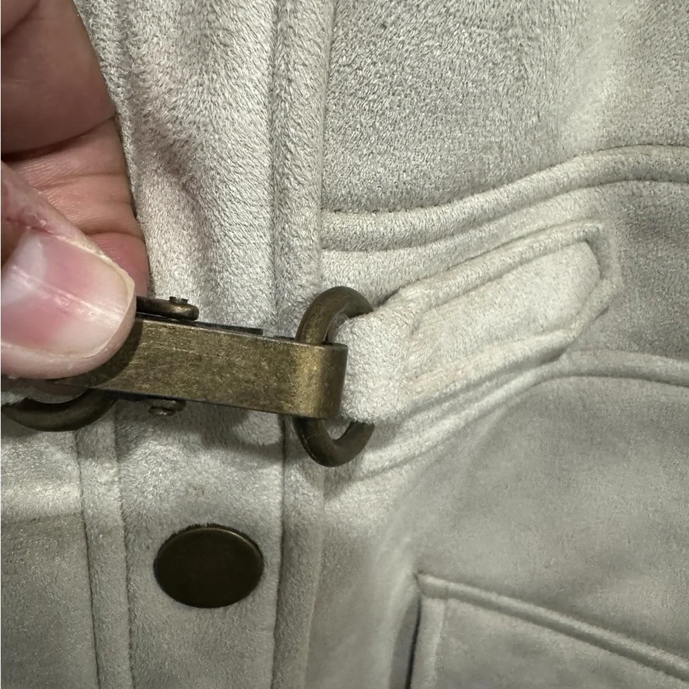 CROFT & BARROW Beige Faux Fur & Suede Hooded Coat - Picture 5 of 8